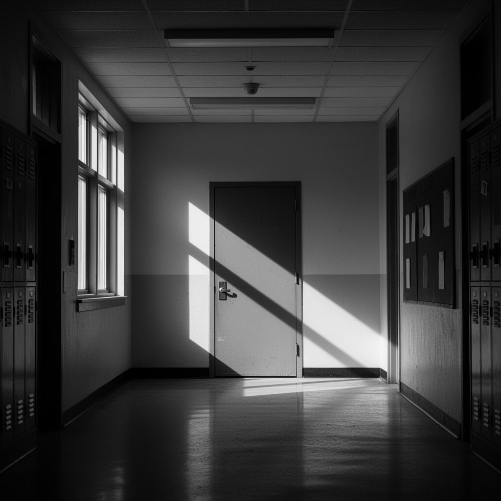 School hallway with secure doors